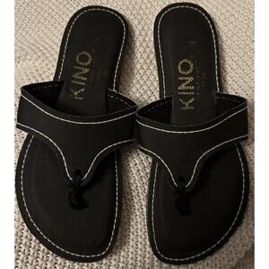 KINO Key West Florida Women’s Black Leather Flat Thong Flip Flops Size 8 Sandal
